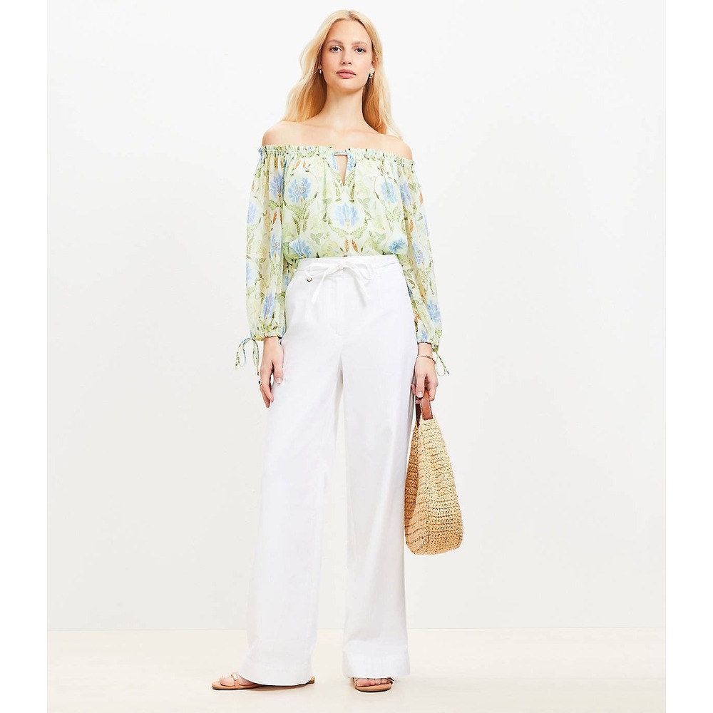 Loft White Wide Leg Trousers Cotton Viscose Blend Pants Size 18 NWT